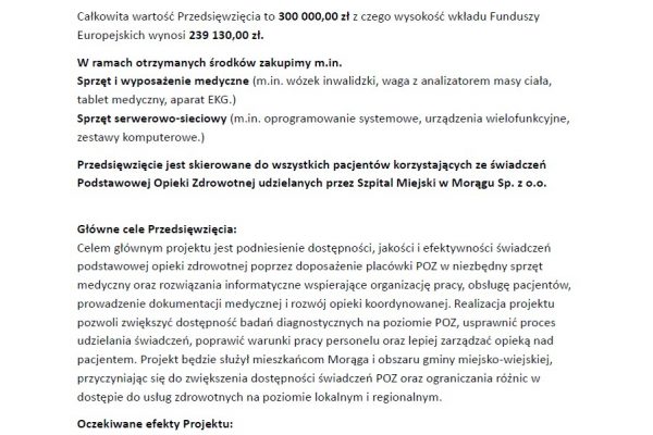„Przedsięwzięcie pn. „Wsparcie podstawowej opieki zdrowotnej (POZ)”