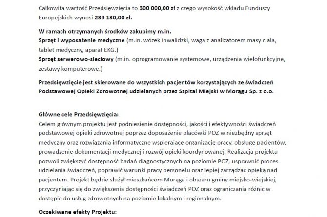 „Przedsięwzięcie pn. „Wsparcie podstawowej opieki zdrowotnej (POZ)”